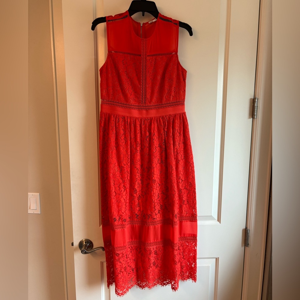Whistles orange lace midi dress